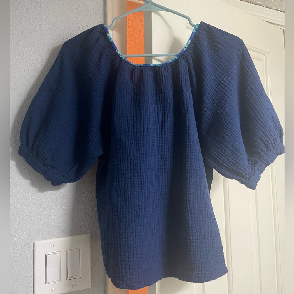 Lovestitch Blue Smocked Puff Sleeve Blouse - Picture 3 of 6